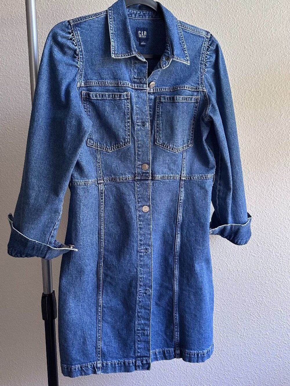 GAP Denim Puff Sleeve Button Front Mini Dress Size S